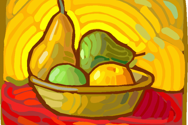 Frutas en frutero, Van Gogh.