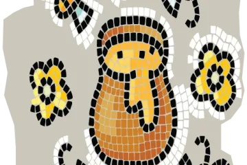 Mosaico con miel en una jarra,.