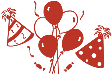 Globos y gorros de fiesta, dibujo.