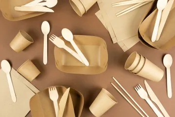 Contenedores de comida, vasos, platos, cubiertos ecológicos y sin plástico.