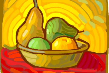 Fruta en un frutero, pintura.