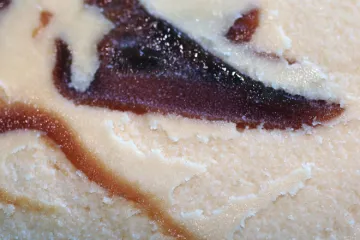 Yogur helado de vainilla con caramelo.
