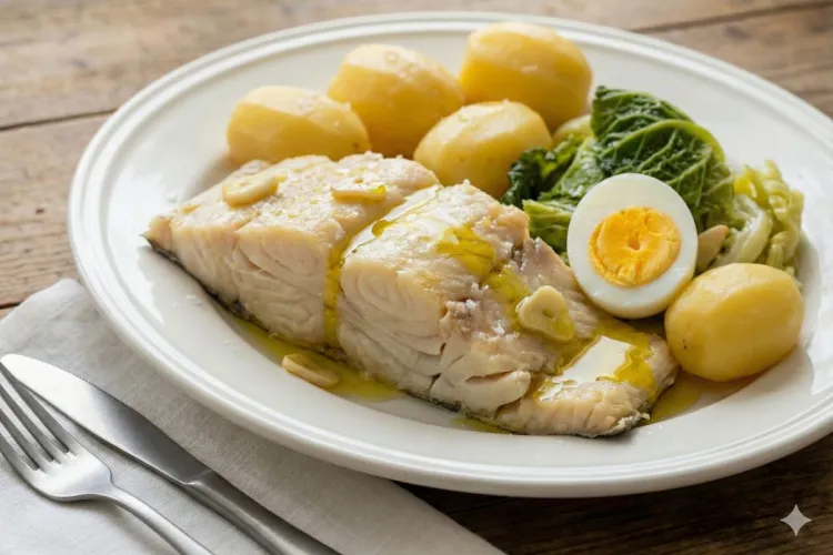 Bacalao de Consoada, bacalao hervido con patatas y col - imagen generada por IA.