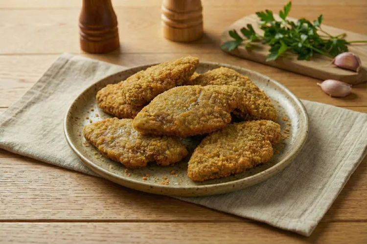 Filetes de hígado empanados en un plato.