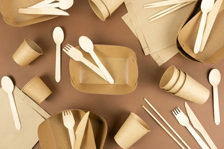 Contenedores de comida, vasos, platos, cubiertos ecológicos y sin plástico.