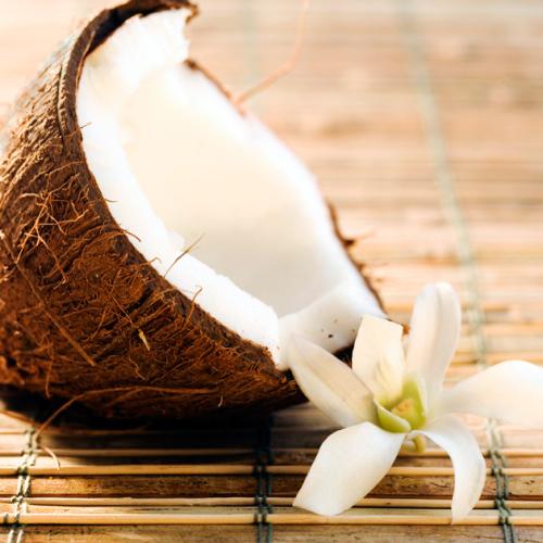 Medio coco y una flor.