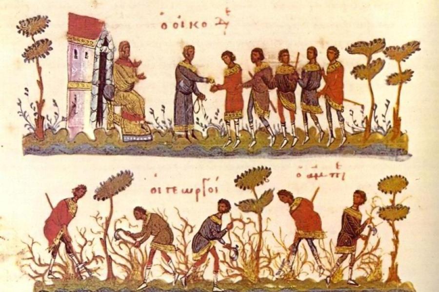 una ilustración de la agricultura bizantina.