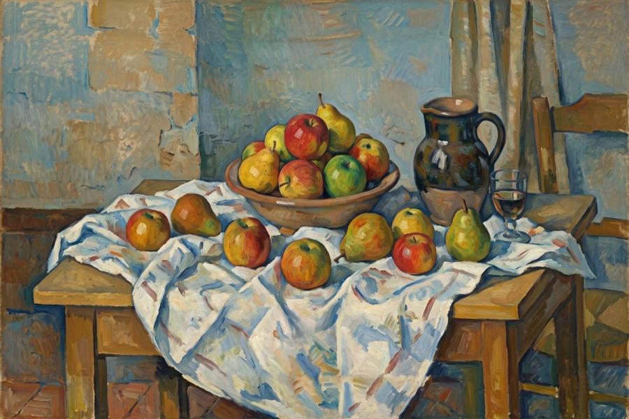 Un bodegón pintado al estilo de Cezanne.