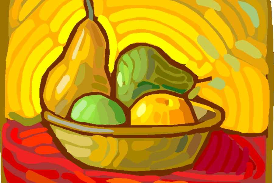 Fruta en un frutero, pintura.