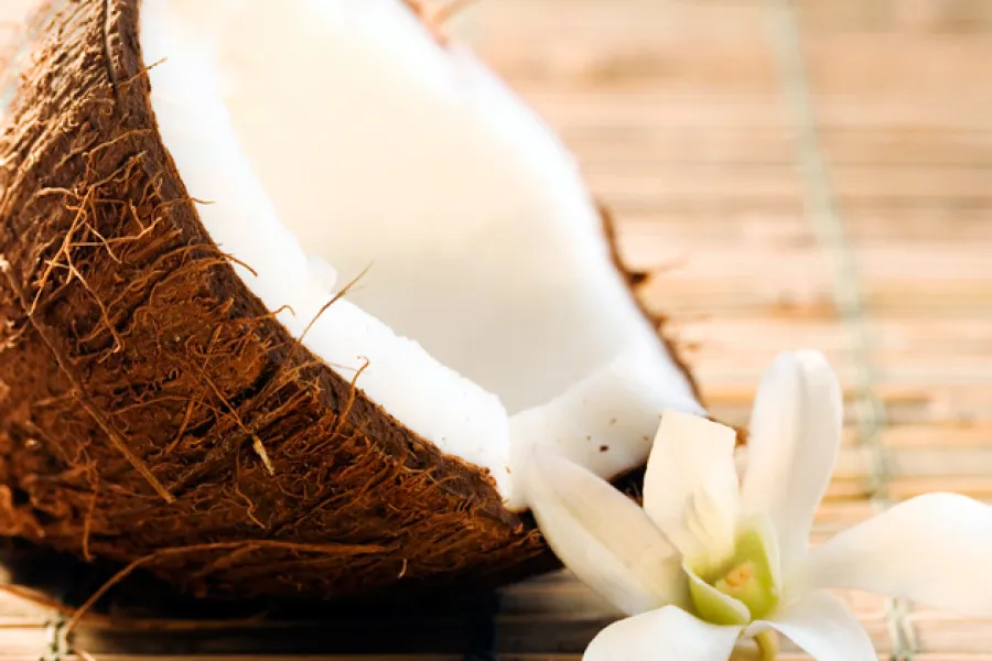 Medio coco y una flor.