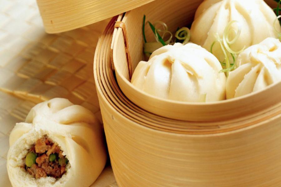 Jiao zi al vapor en cesta.
