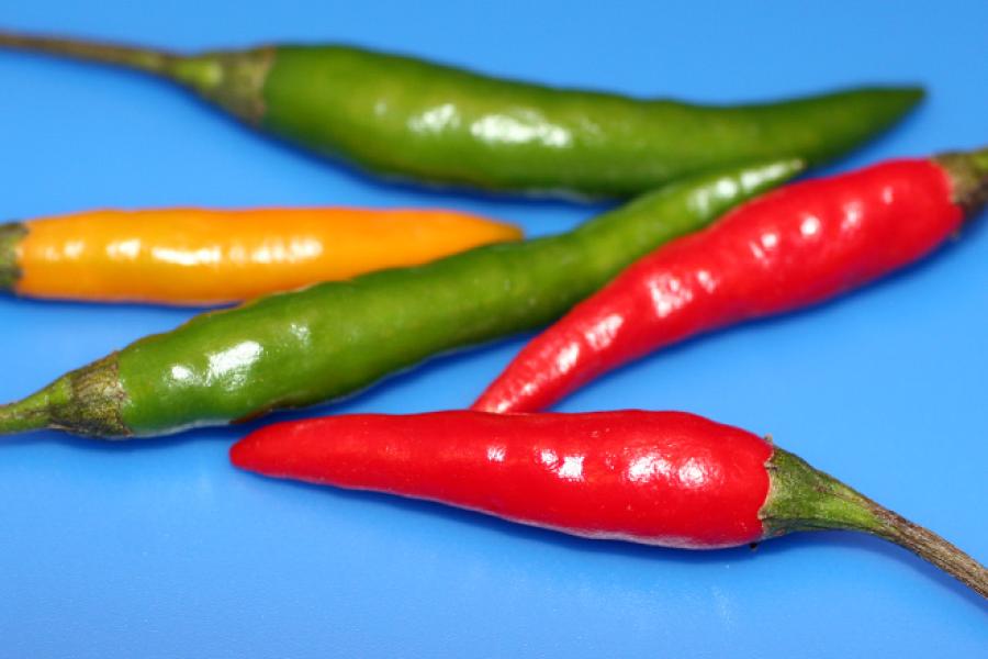 Guindillas tailandesas, largas y estrechas.