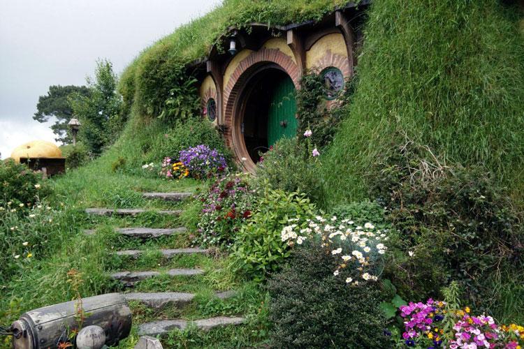 Detail of hobbit home in The Hobbit set, New Zealand.