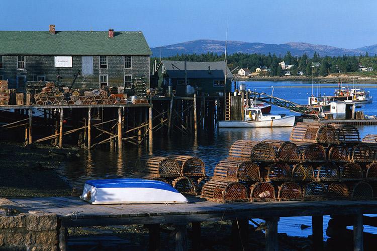 Muelle pesquero típico de Nueva Inglaterra.